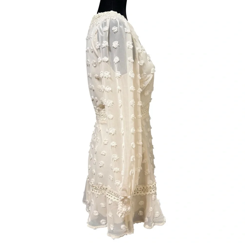 Lulus Might Be Magic Ivory Clip Dot Lace Long Sleeve Ruffle Mini Dress Small NWT - Picture 6 of 12